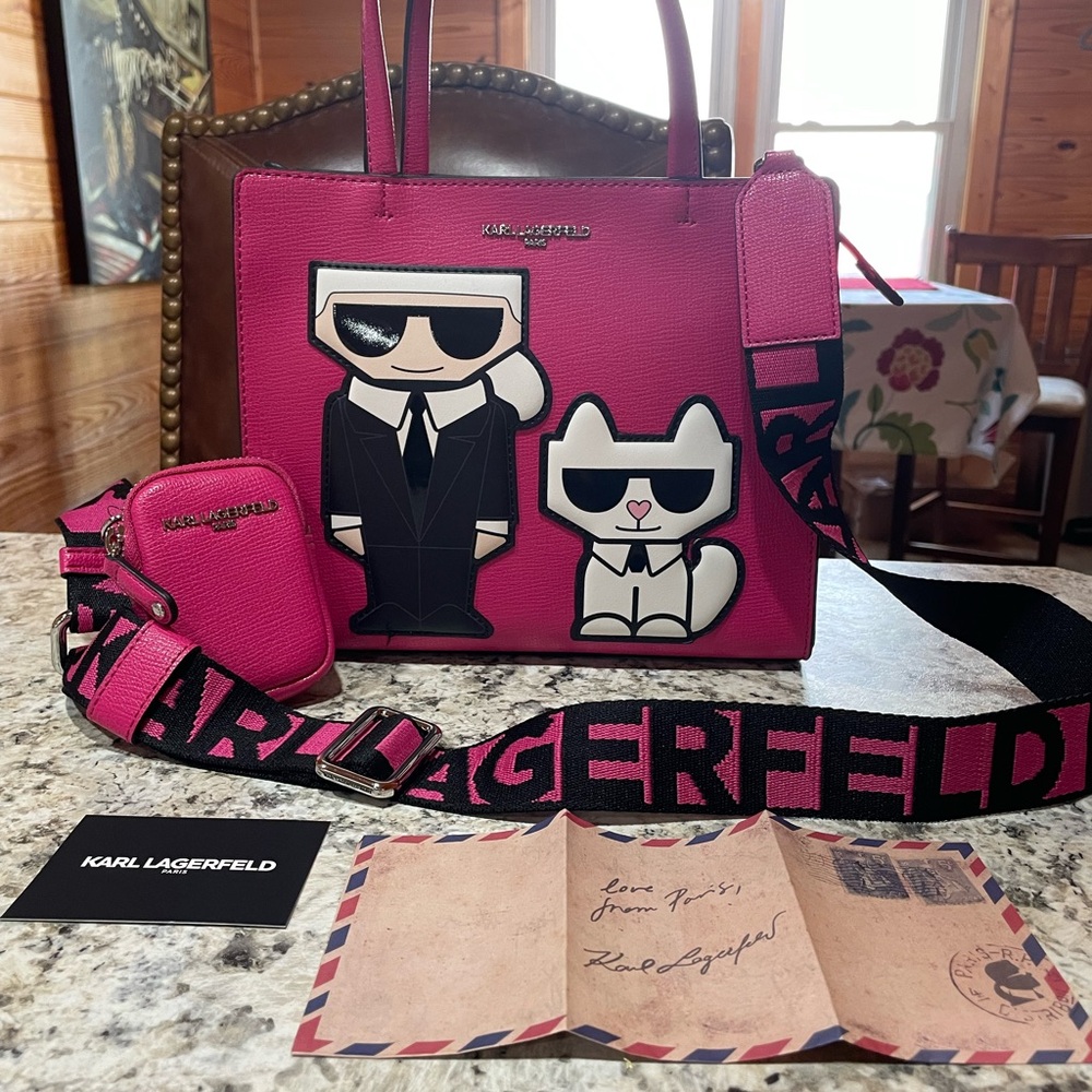 Karl Lagerfeld Pink Shoulder Bag with Cat Motifs
